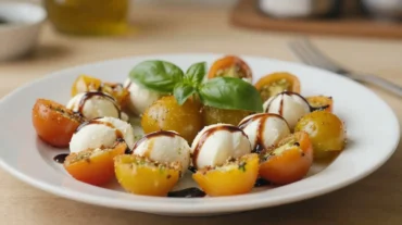 Leckeres Caprese-Gericht aus der Heißluftfritteuse mit frischen Tomaten und Mozzarella.