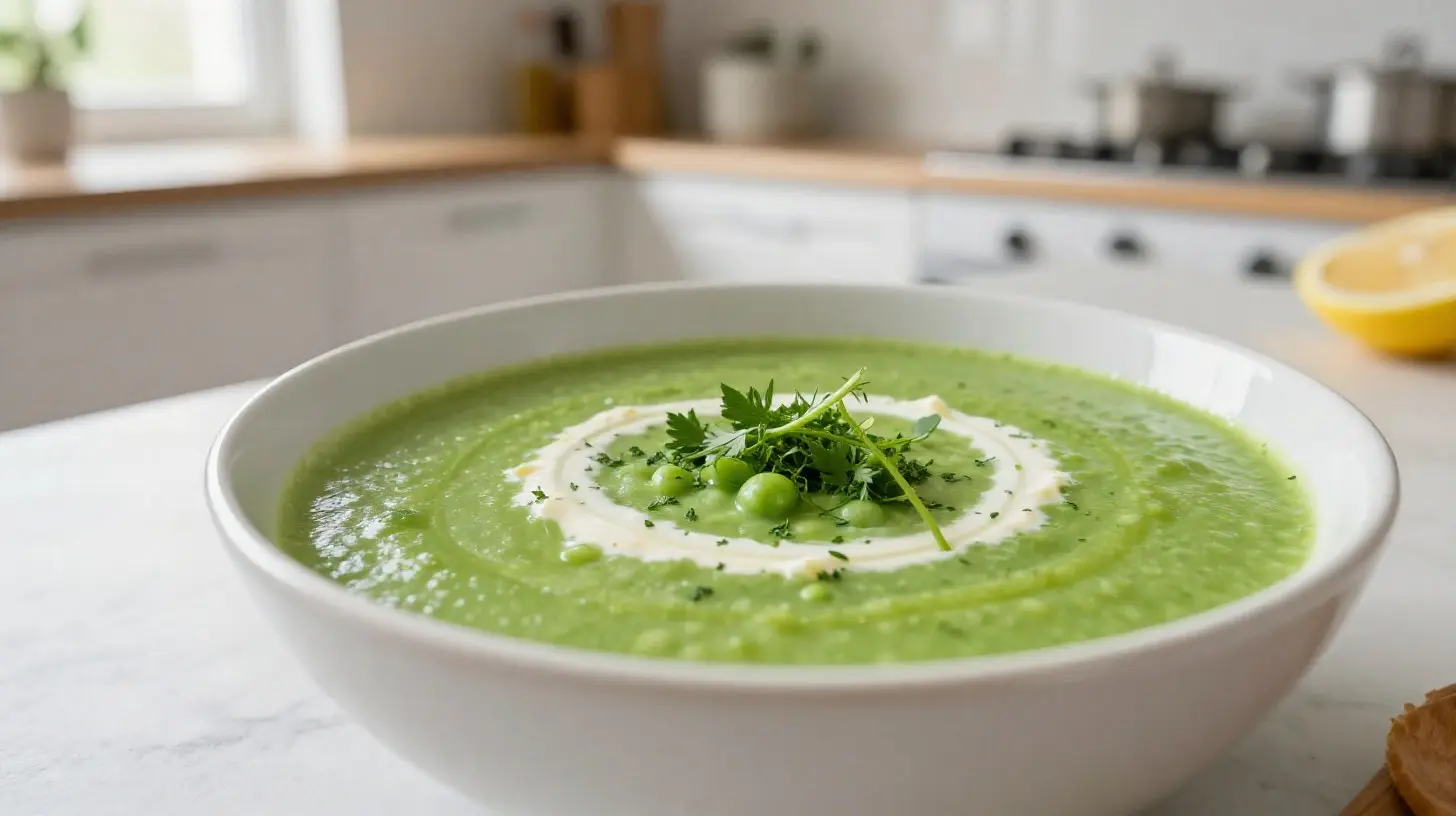 Leckere Erbsensuppe aus der Heißluftfritteuse, perfekt für kalte Tage.