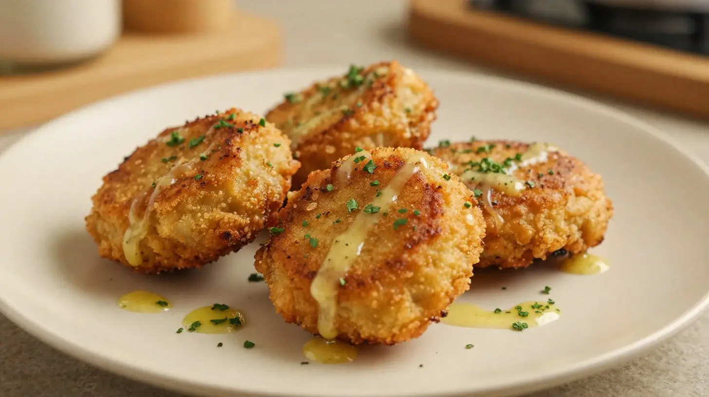 Leckere gebackene Krabben aus der Heißluftfritteuse, perfekt knusprig und aromatisch.