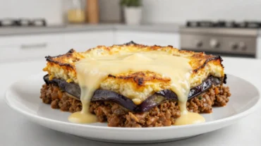 Leckere Moussaka aus der Heißluftfritteuse mit perfekt gegartem Gemüse und würzigem Hackfleisch.