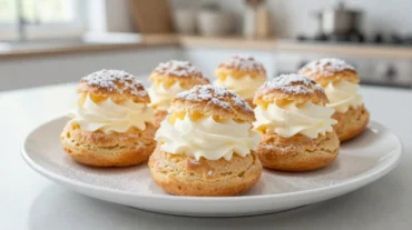 Luftiger Windbeutel aus der Heißluftfritteuse, perfekt gefüllt mit frischer Sahne.