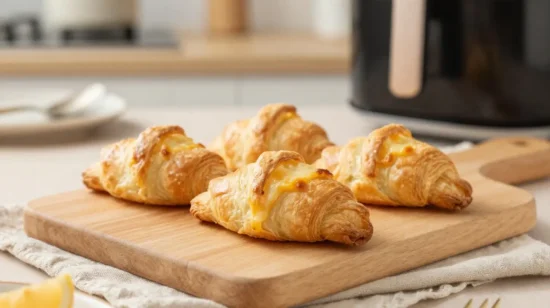 Knusprige Blätterteig-Hörnchen mit Käse, perfekt zubereitet im Airfryer.