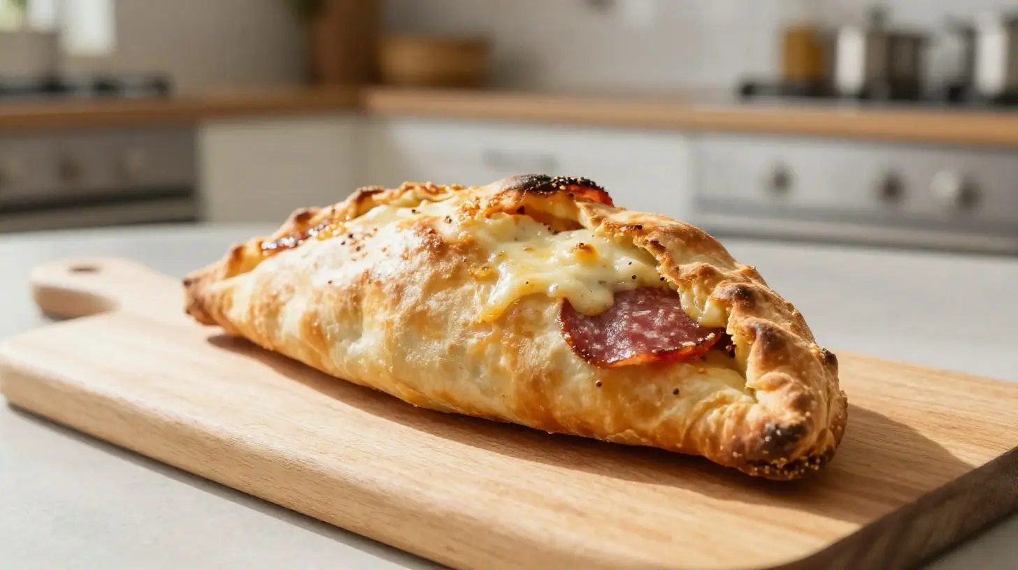 Leckere Calzone mit Salami, frisch zubereitet im Airfryer für perfekten Genuss.