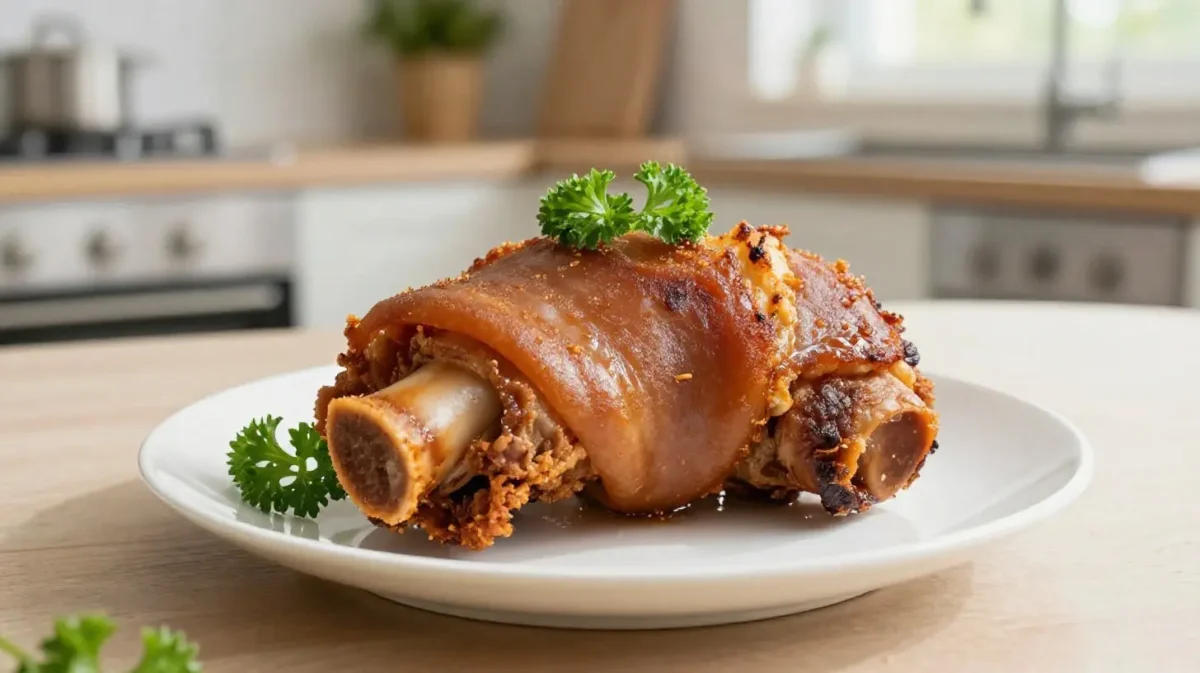 Leckeres Eisbein aus der Heißluftfritteuse, perfekt knusprig und saftig.