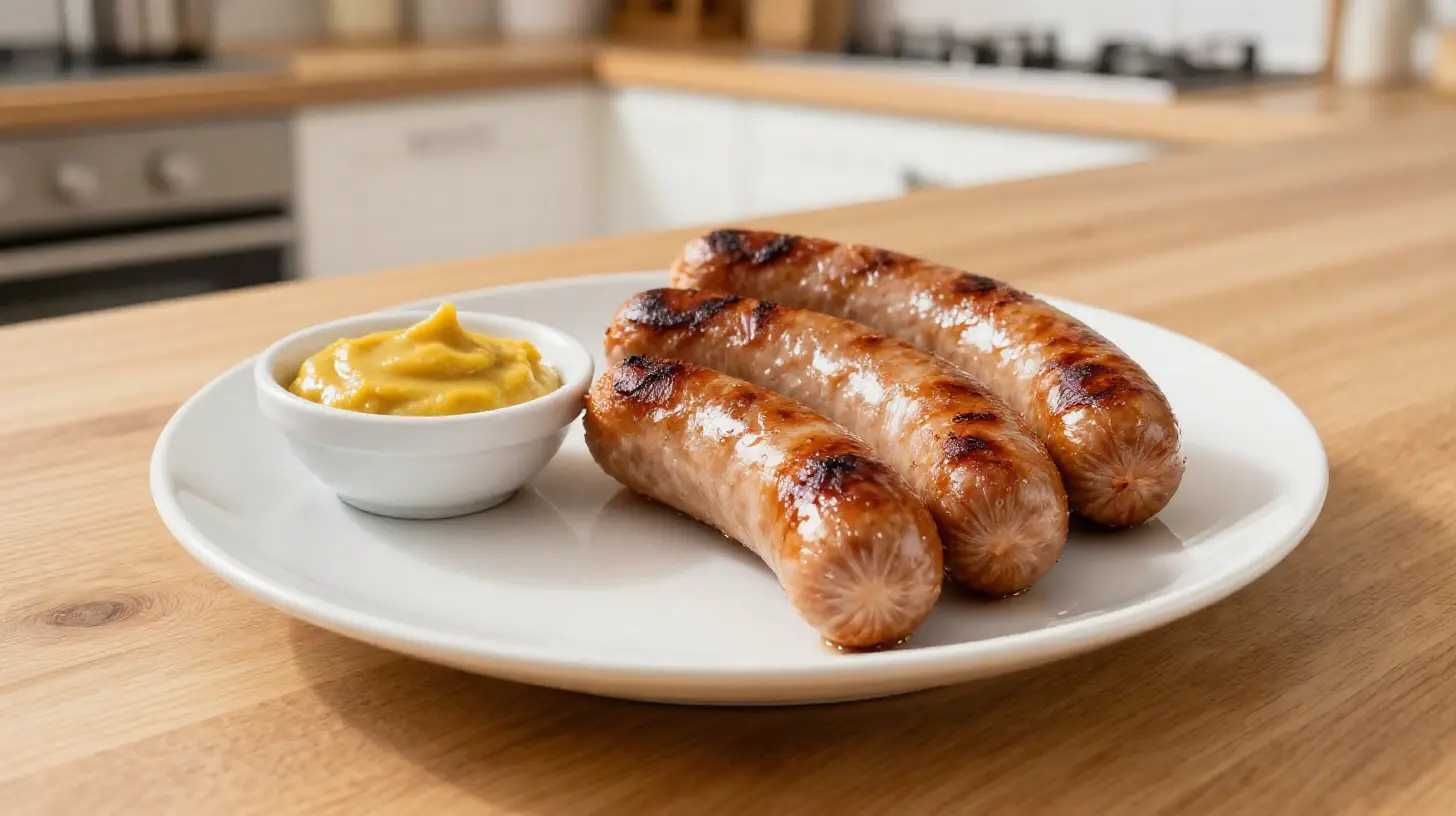 Leckere Knackwurst, zubereitet in der Heißluftfritteuse für perfekten Geschmack und knusprige Textur.