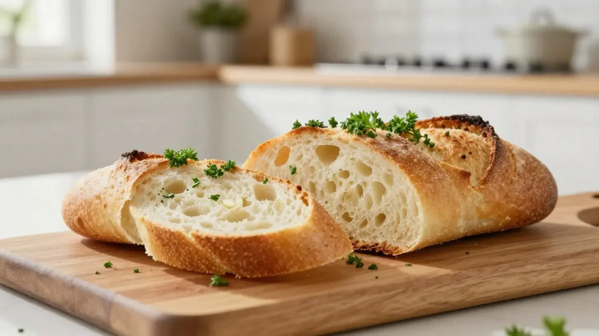 Leckeres Knoblauch-Baguette, perfekt zubereitet im Airfryer für einen knusprigen Snack.