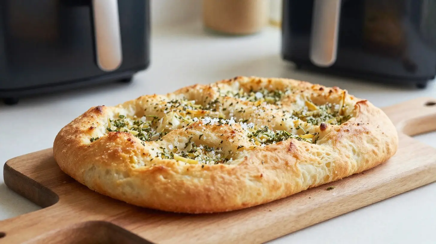Leckere Knoblauch-Focaccia, perfekt zubereitet im Airfryer für ein köstliches Aroma.