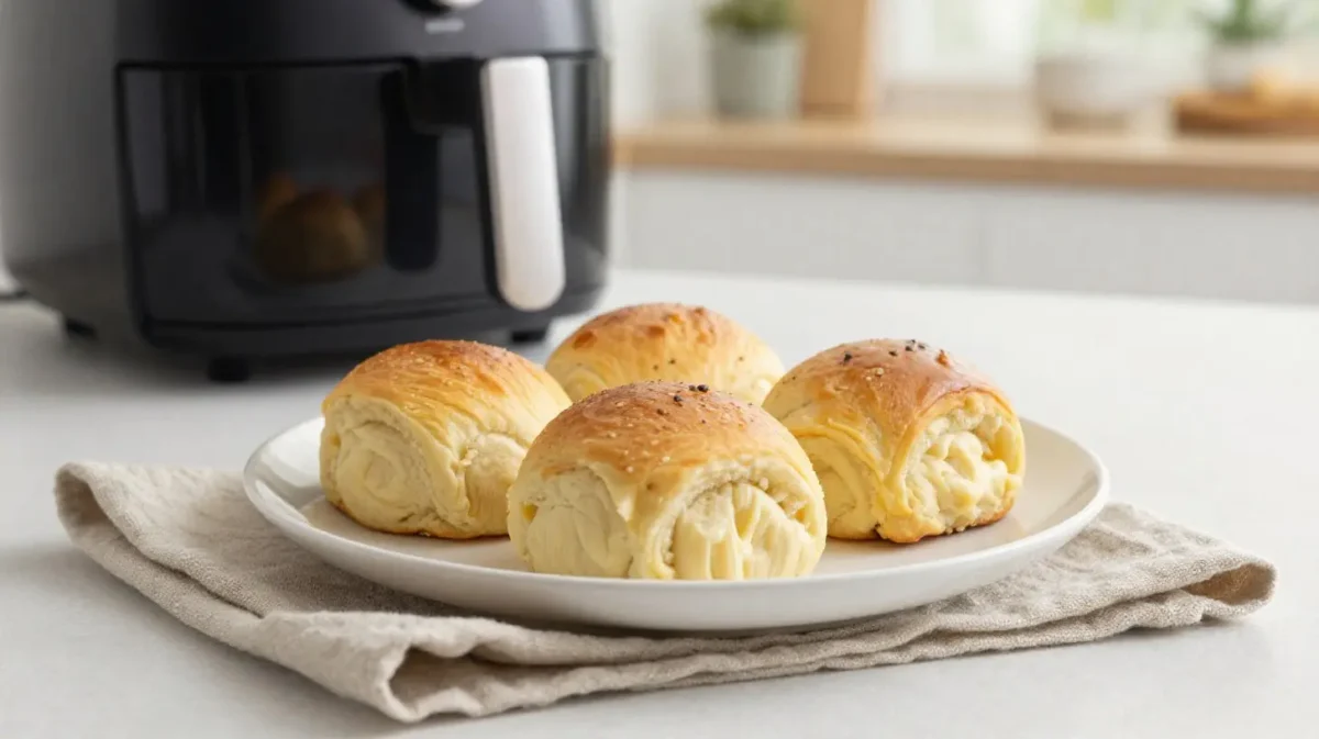 Luftige Milchbrötchen aus der Heißluftfritteuse, perfekt zum Frühstück oder als Snack.