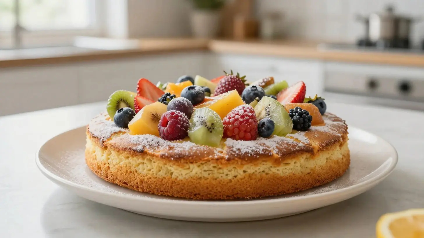 Saftiger Obstkuchen vom Blech, perfekt zubereitet im Airfryer für eine knusprige Kruste.