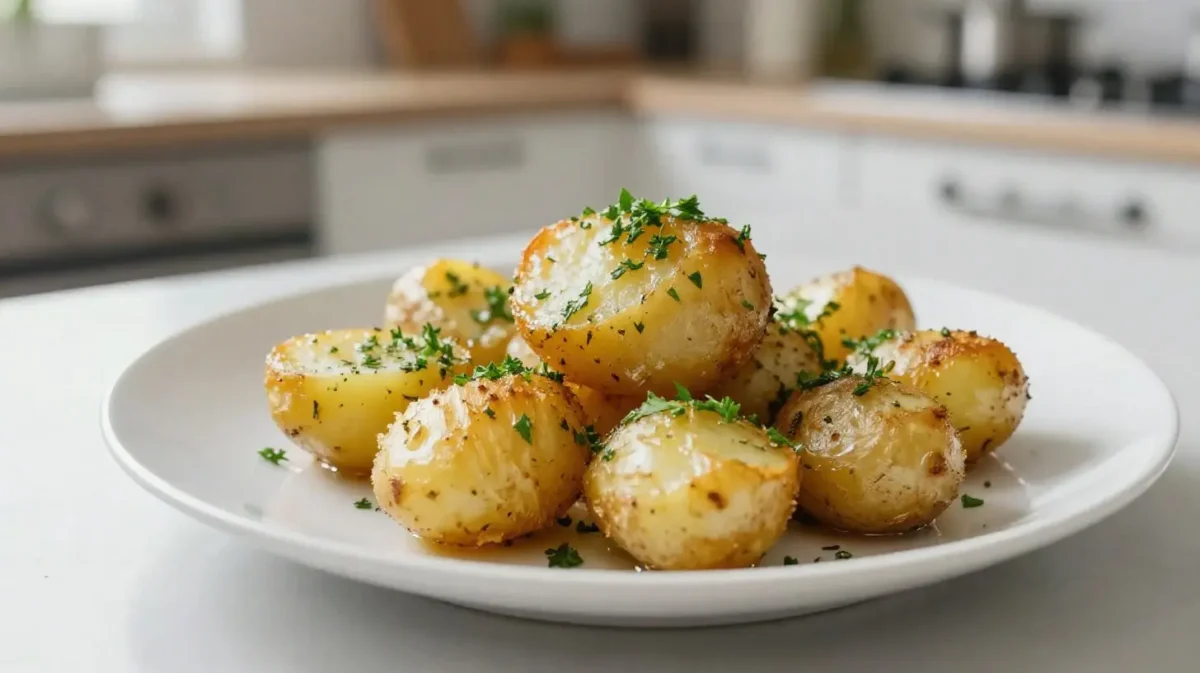 Leckere Petersilienkartoffeln aus der Heißluftfritteuse mit frischen Kräutern.