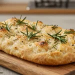 Goldene Rosmarin-Focaccia aus der Heißluftfritteuse mit knuspriger Kruste.