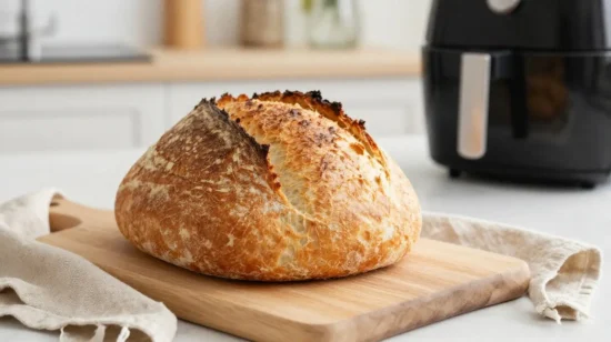Frisches Sauerteigbrot aus der Heißluftfritteuse, perfekt knusprig und aromatisch.
