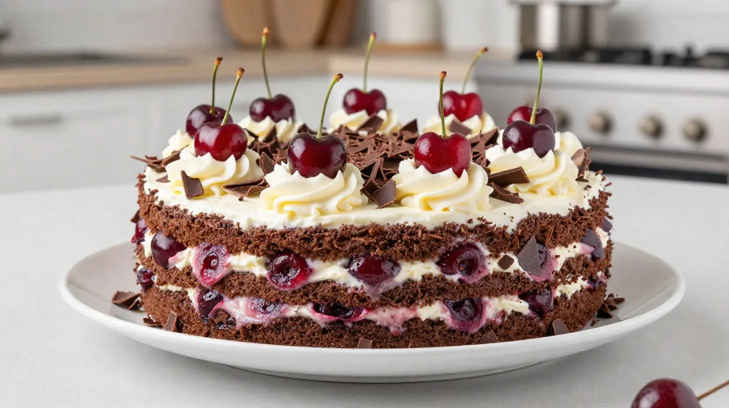 Delicious Schwarzwälder Kirschtorte, perfekt zubereitet im Airfryer für saftigen Genuss.