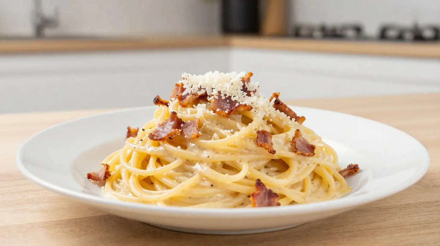 Leckere Spaghetti Carbonara aus der Heißluftfritteuse für ein schnelles und einfaches Abendessen.