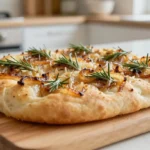 Saftige Zwiebel-Focaccia aus der Heißluftfritteuse mit leckerem Topping.